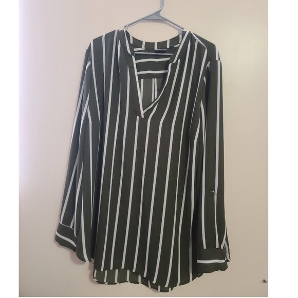 Olive Green Chiffon Stripe Top - Picture 1 of 3